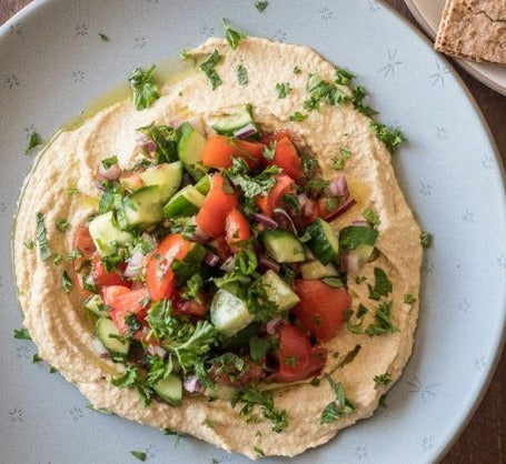 Easy Hummus with Tomato and Cucumber Salad