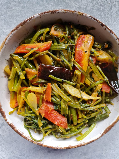 Spinach Stems,Carrots and White Radish Subzi